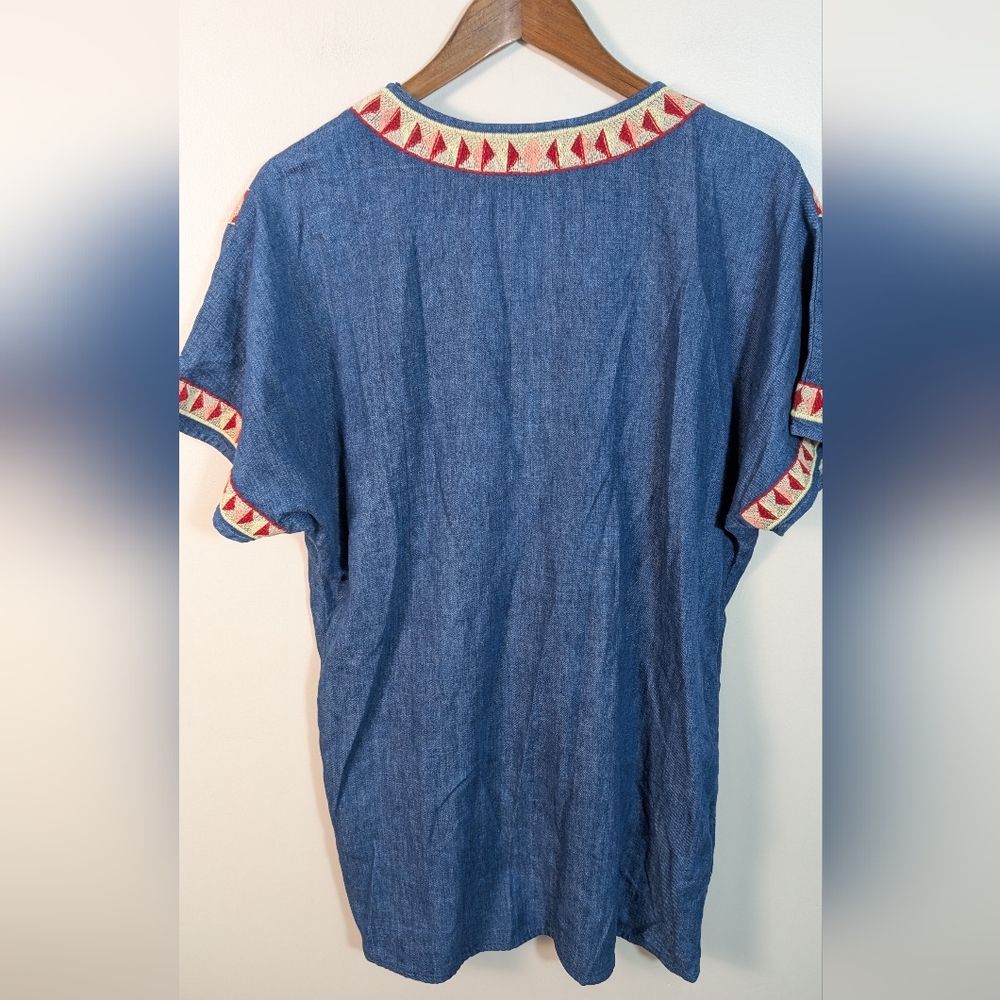 ZARA Denim Jean Embroidered V Neck Mini Dress - Picture 8 of 8